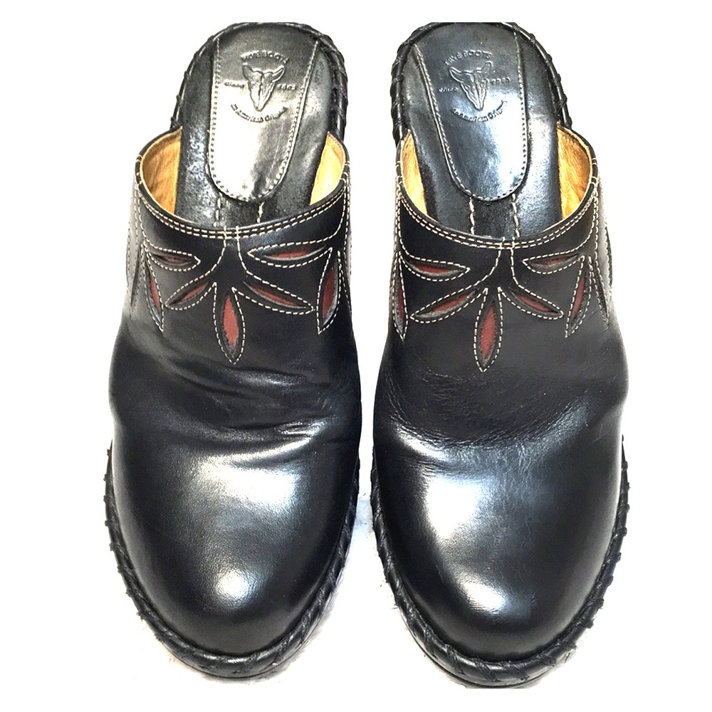 Frye black floral mule clog